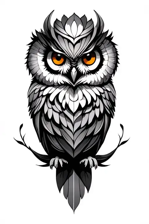 wind, owl sitting geo lotus tattoo design idea