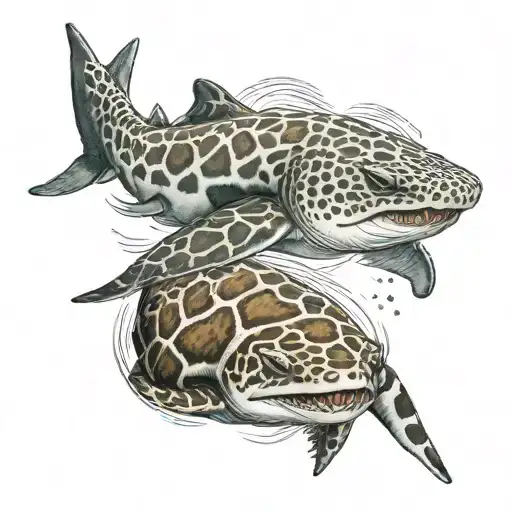 Leopard Shark with loggerhead turtle tattoo design idea