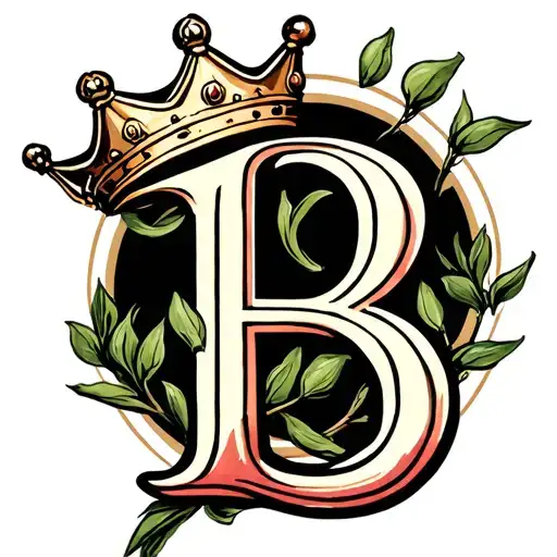 the letter b with a crown on it olive branch circle around it  tattoo design idea