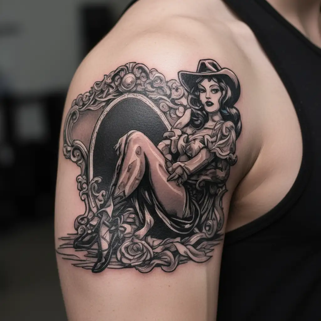 western pinup girl tattoo design idea