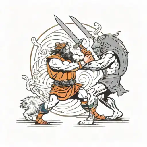 David and Goliath fighting  tattoo design idea
