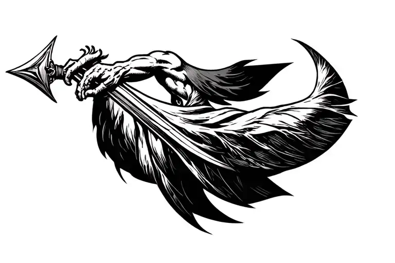 giant spear running length of arm tattoo design idea