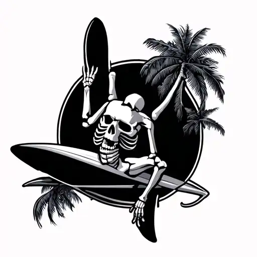 skeleton Shaka surf tattoo design idea