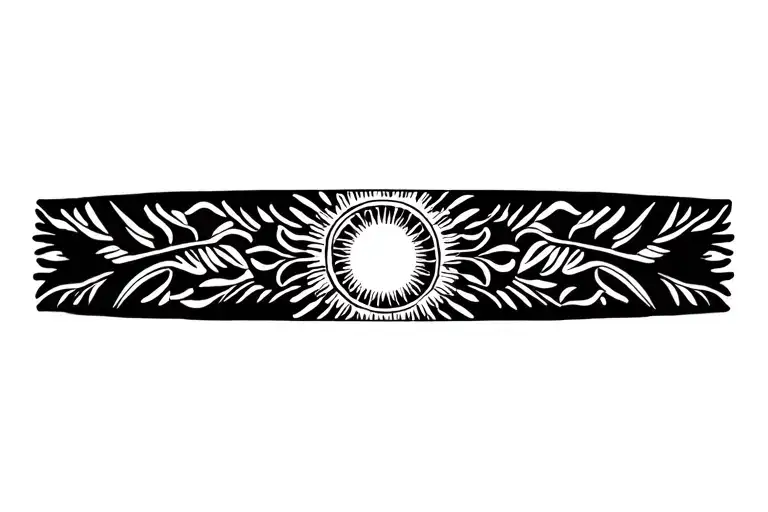 Polynesian tribal forearm band tattoo design. In the center, a bold Polynesian sun circle representing life and light, w tattoo design idea