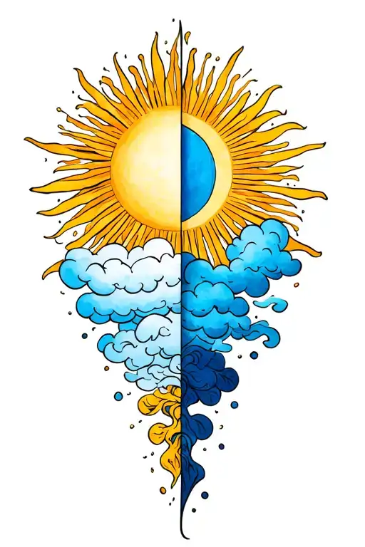 One half is a sun with rays only and The other half is clouds only tattoo design idea
