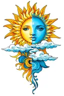 One half is a sun with rays only and The other half is clouds only tattoo design idea