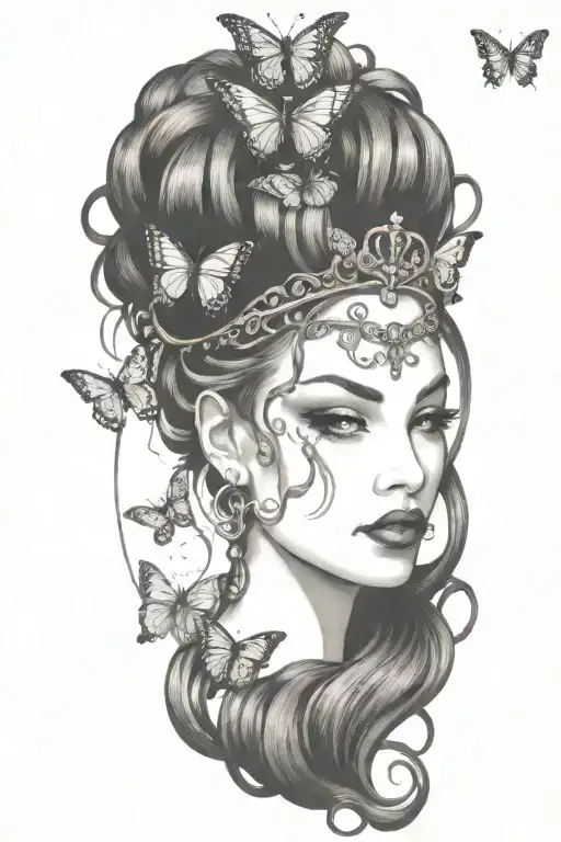 Butterflies forming a crown on Medusa's head tattoo design idea