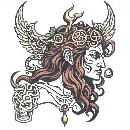 Dionysus Medusa Hades God tattoo design idea