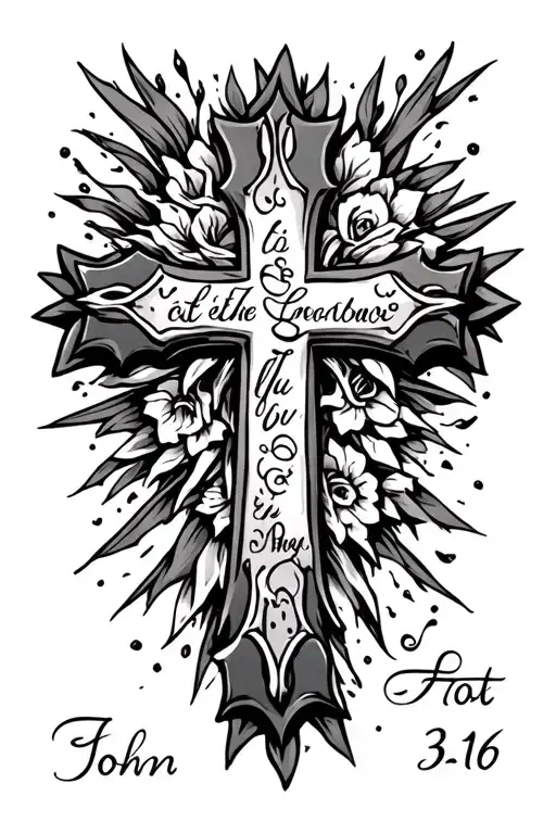 Cross with the name Hott and Bible verse John 3:16 in the cross tattoo design idea