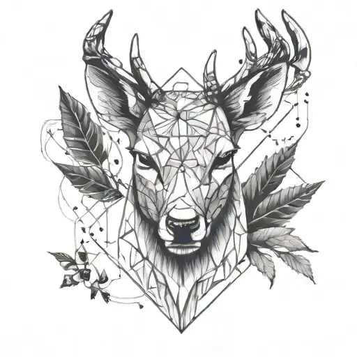 A minimalist deer design featuring its head and antlers, centered on your tricep with sharp lines and clean detail. Incorporate simple geometric shapes around the deer for a modern touch. Antlers will have letters ARLZ. Tattoo size: 5 cm in length. tattoo design idea