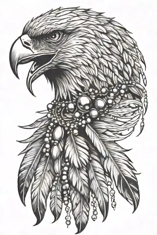 eagel feathers and beads tattoo design idea