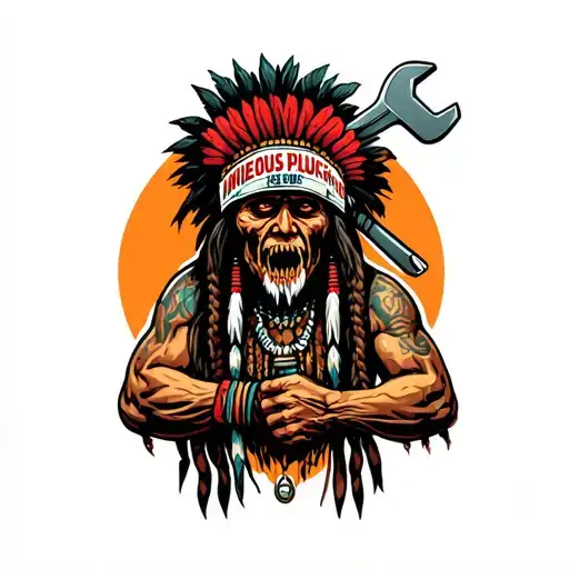 "Indigenous Plumbing " "Indigenous Plumbing " "Indigenous Plumbing " dread lock Native American holding a wrench tattoo design idea