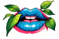 plump lips bitting cherry tattoo design idea
