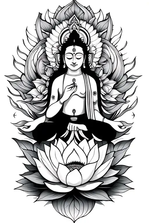 aham brahmasmi around lotus flower blooming tattoo design idea