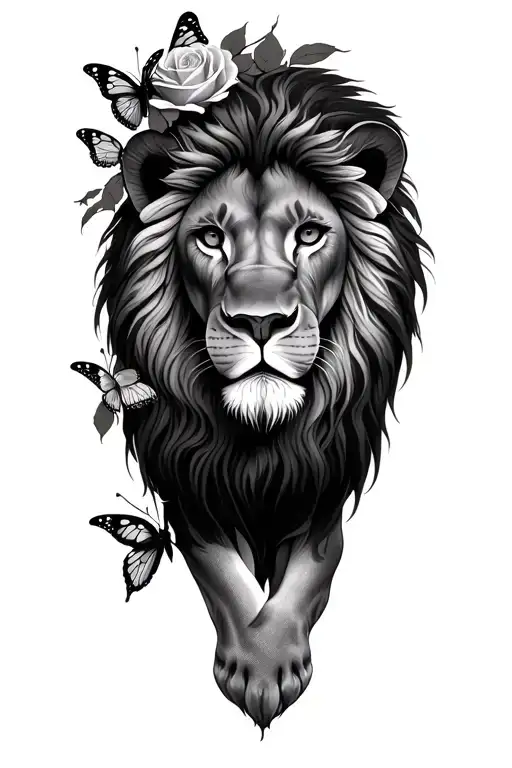 roses lions butterfly tattoo design idea
