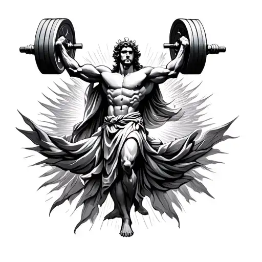 helios god lifting weights tattoo design idea