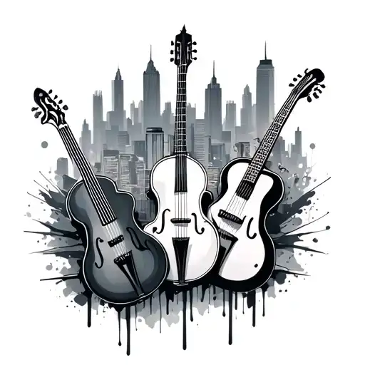 musical instruments as a city scape tattoo design idea