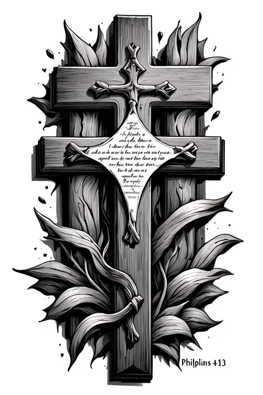 three crosses with a bible verse Philippians 4:13 tattoo design idea