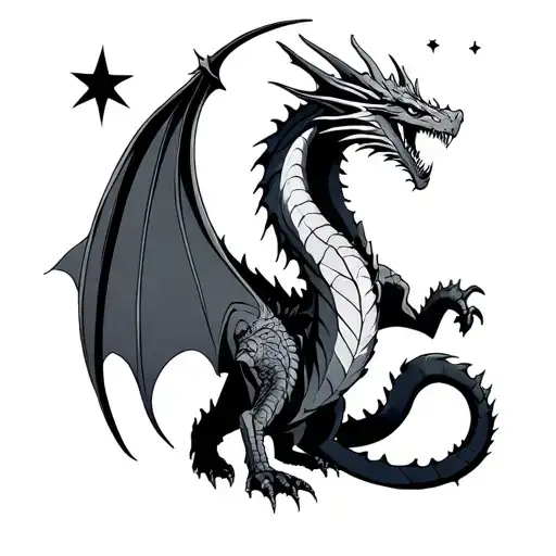 dragons and Velaris with star in the sky tattoo design idea