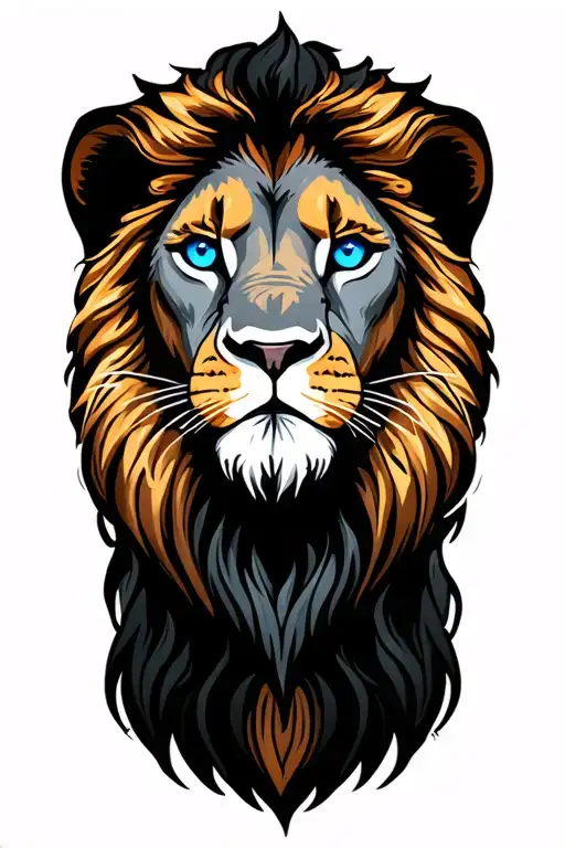 lion head fine lines blue eyes tattoo design idea