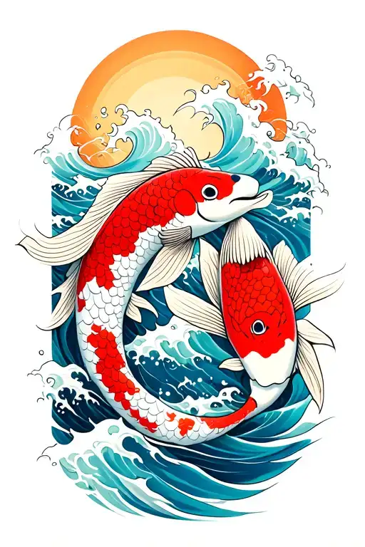 koi fish with waves tattoo design idea