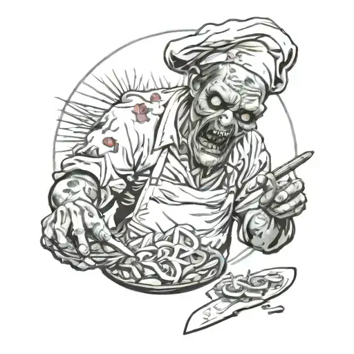 zombie cook with knife tattoo design idea