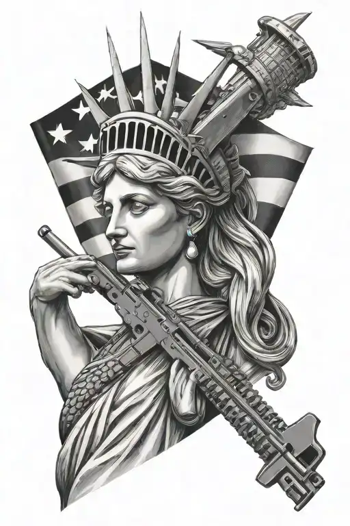 lady liberty holding an AR 15 tattoo design idea