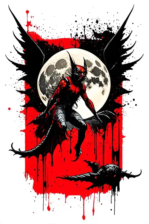 mothman flying by the moon tattoo design idea