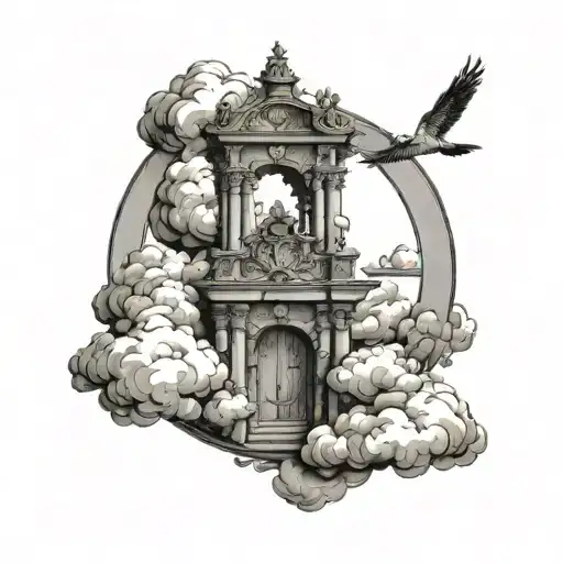 heaven town gate clouds surrounding in circle made tattoo design idea