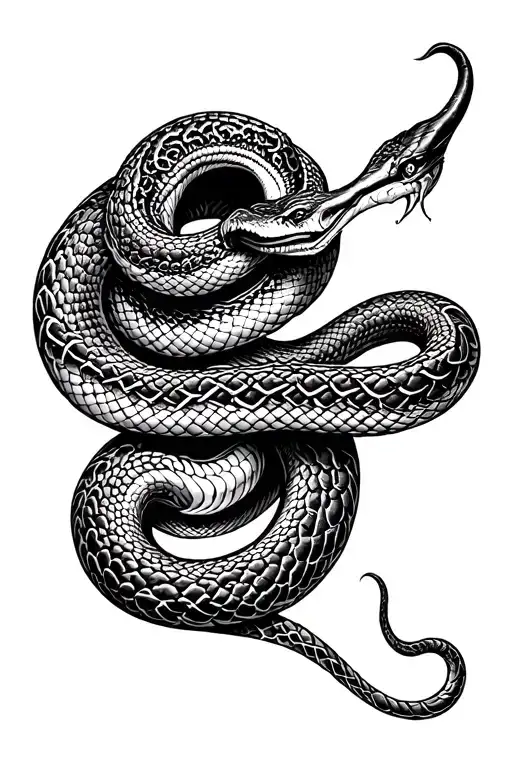 uroboros snake coiled snake eating itself full sleeve tattoo design idea