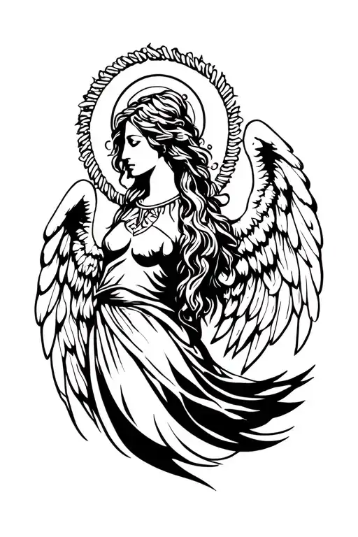 Angel with halo noose tattoo design idea