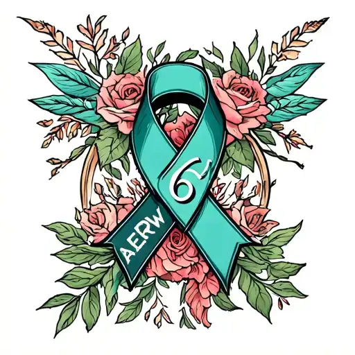 forever 16 ovarian cancer ribbon  and the initials AERW tattoo design idea