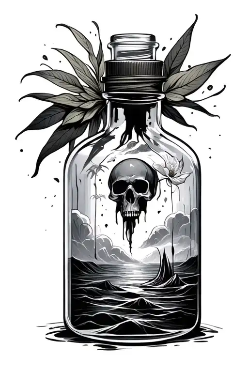 message in a bottle and nomad tattoo design idea