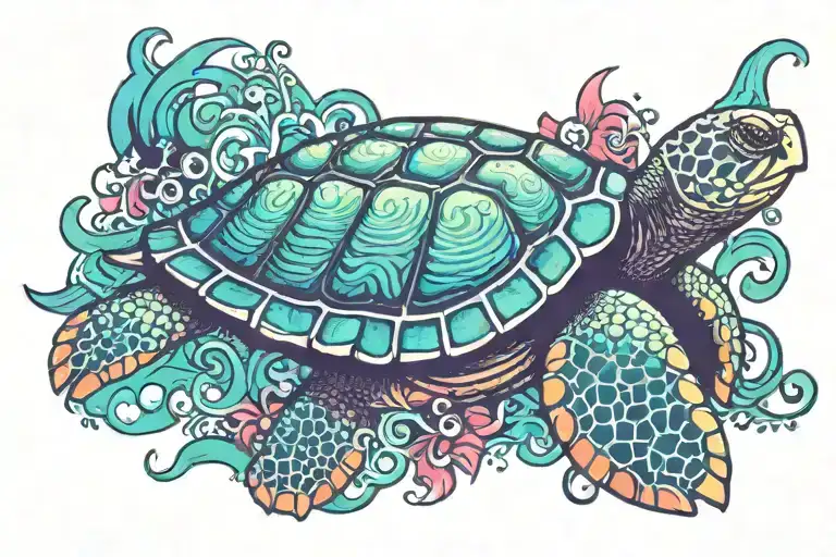 word Thomas on a sea turtle  tattoo design idea