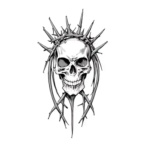 a skull with a crown of thorns tattoo design idea