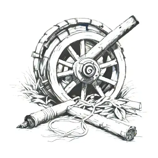 cigarette and wagon wheel  tattoo design idea