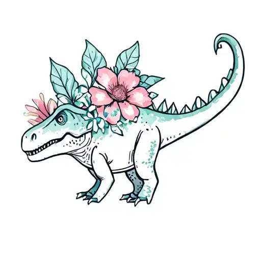 small tattoo dinosaur flowers cute tattoo design idea
