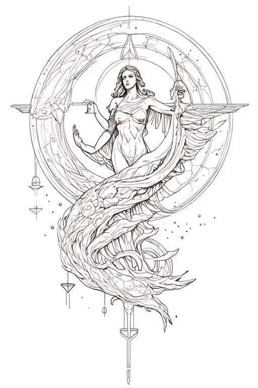 moon and justice intertwined cybersigilism design inspired tattoo design idea