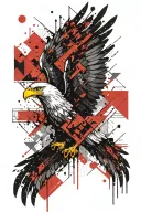 small eagle a crown a blank part in shape of a cross geometric shapes and dots tattoo design idea
