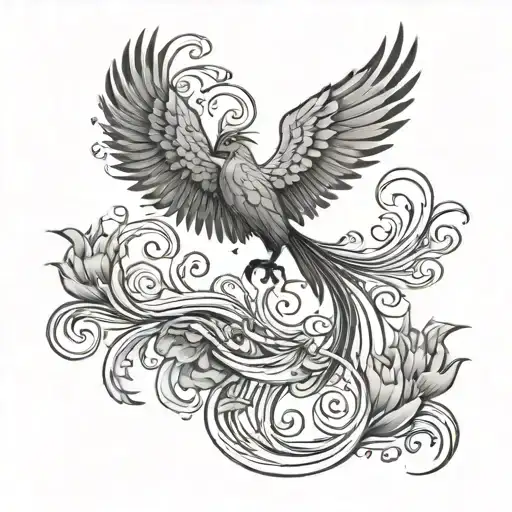 A black-grey tattoo of a phoenix rising from a vagina, symbolizing rebirth and transformation tattoo design idea