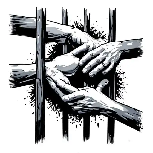 hands grabbing jail bars tattoo design idea