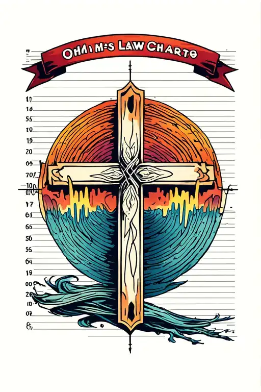 sine wave, rugged cross, ohms law chart tattoo design idea