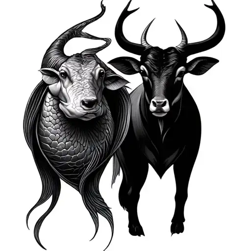 pisces and taurus zodiac sign tattoo design idea