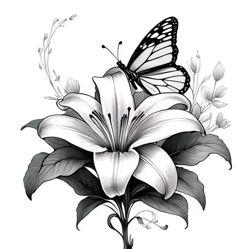 Lily And Butterfly tattoo design idea