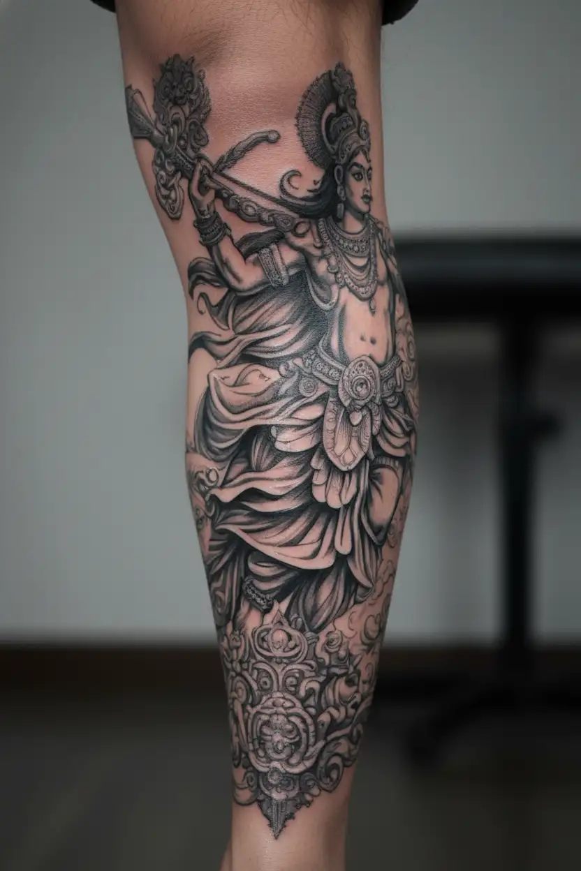 bhagavath gita lord krishna leading arjuna tattoo design idea