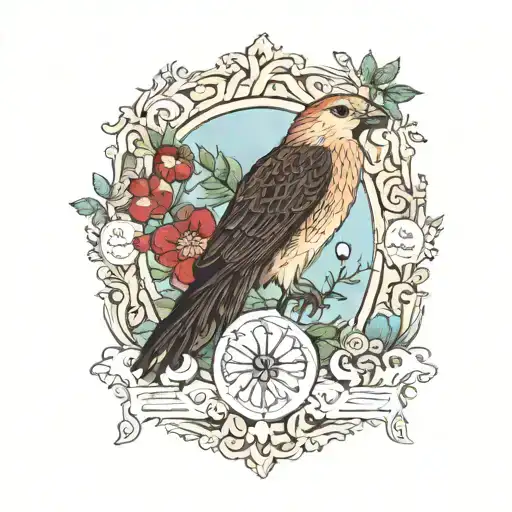 A Taylor Swift inspired tarot card with elements of nature and love tattoo design idea