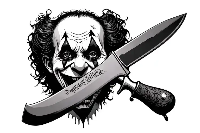 scary clown licking knife tattoo design idea