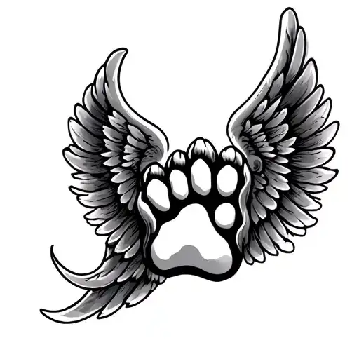 dog paw with wings tattoo design idea