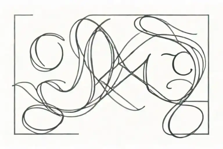 A continuous line tattoo that elegantly flows to form the letters "n", "g" and "j" each intertwined with delicate small  tattoo design idea