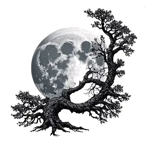 full moon with an oak tree and the whole design should represent the suffering of the elder brother tattoo design idea